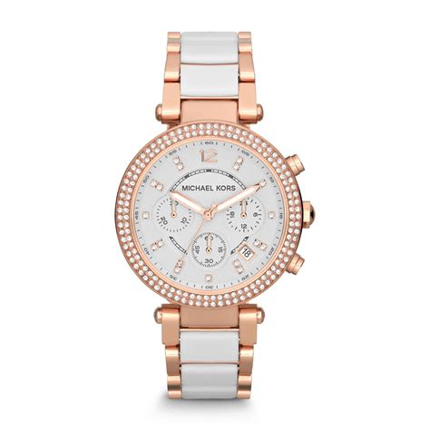 michael kors parker rose gold tone white acetate watch|Michael Kors parker rose gold.